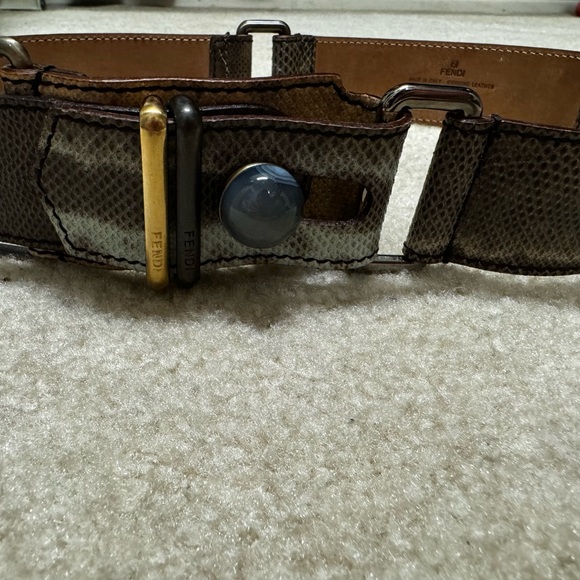 Fendi Brown Leather Belt with Gold and Black Accents